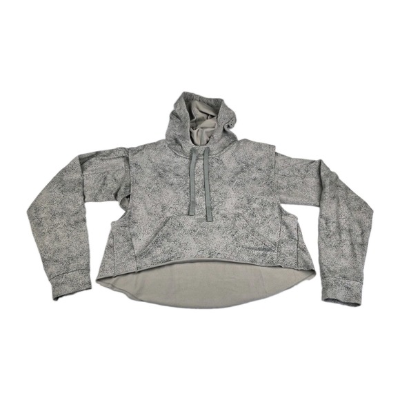 Gymshark Tops - Gymshark Chalk Crop Vented Pullover Hoodie Womens Size Large Gray Speckled